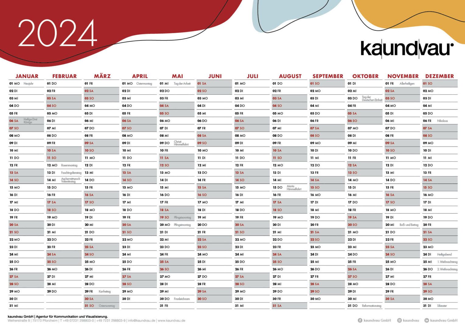 kaundvau GmbH - Werbeagentur Pforzheim - Jahreskalender 2024